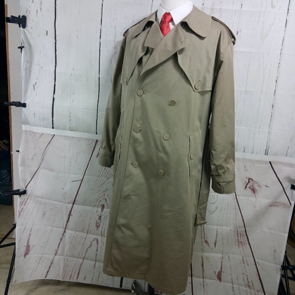 London Fog Towne 42R 6 Button Men's Tan Overcoat Trench Coat Zip Out Liner